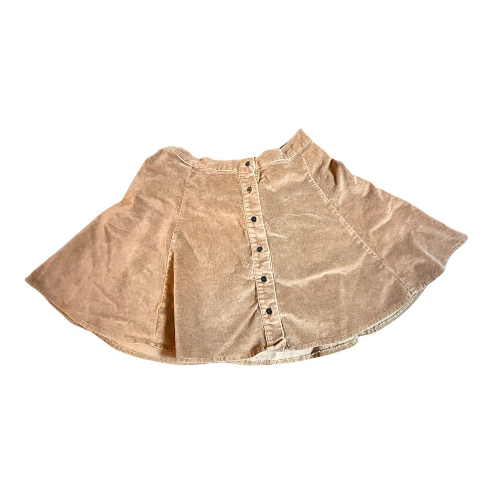 Brandy Melville Brown Velvet Corduroy Button Front Skater Mini Skirt Camel XS‎ 0